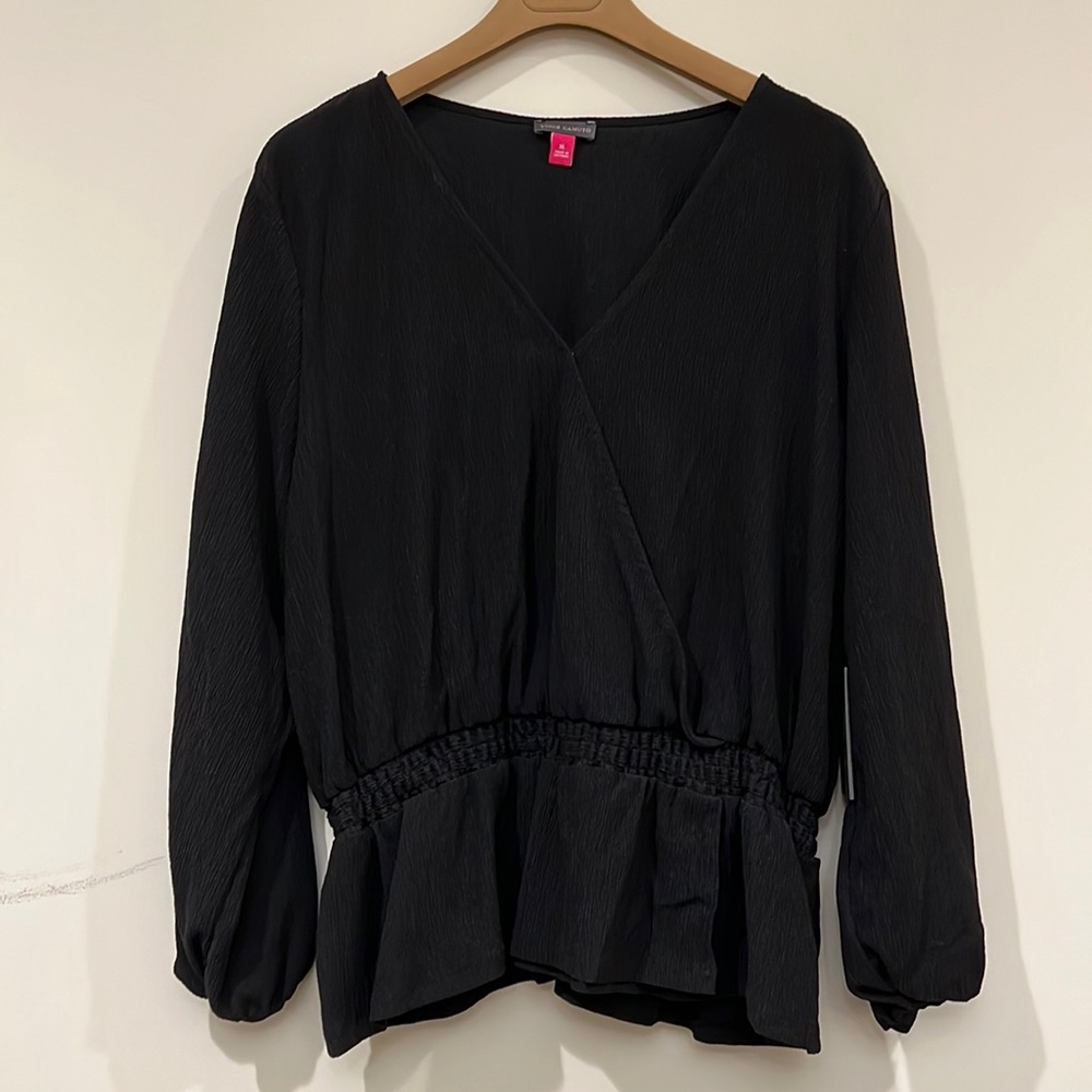 VINCE CAMUTO Size XL Black Chiffon Peplum Top